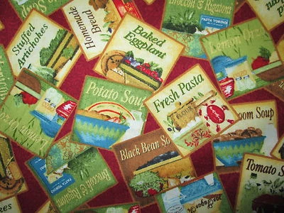 Bloques de alimentos verduras pasta sopa tela de algodón verde BTHY Foto 1 de 4