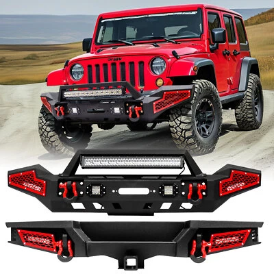 For 2007-2018 Jeep Wrangler JK JKU Full Width Front Rear Bumper w/LED Lights - Image 1 of 4