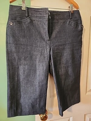 Jeans Bill Blass tamanho 10 elástico abaixo do joelho Mach lavagem algodão bolsos poli - Imagem 1 de 4