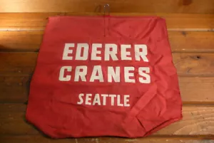 Vintage Crane Flag Construction Seattle Ederer Cranes Sky Scrapers Red Canvas - Picture 1 of 8