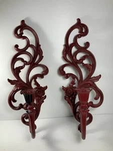 Set of 2 Vintage 1960s Syroco USA Red Swirl Plastic Candlestick Holders 17" - Picture 1 of 11