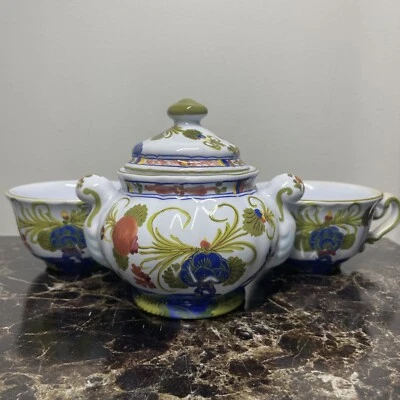 AMM Italia Faenza Garofano Clavel Azul 23018 2 Tazas de té y azucarero Foto 1 de 4
