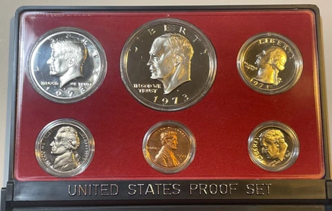 1973 S US Mint Proof Set in Original Box 6 coin set with Eisenhower dollar Cover