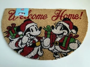 Disney Mickey Minnie Mouse Christmas Holiday Coir Door Mat 18 X 30” Outdoor NEW - Picture 1 of 8