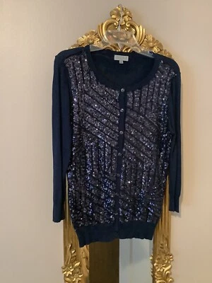 Cárdigan Joseph A. Algodón/Rayón Lentejuelas Negro Suéter Talla M Foto 1 de 4