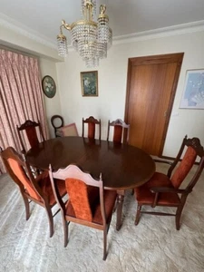 extendable solid timber dining table and velvet/timber chairs used - Picture 1 of 4