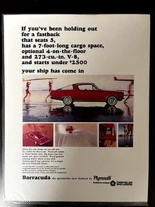 Reimpresión de anuncio de alta resolución Plymouth Barracuda de la década de 1960 de revista vintage 8,5X11 - Imagen 1 de 1
