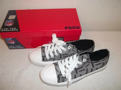 New In Box NFL Oakland Raiders Womens Size 7 Foco Canvas Tennis Shoes Sneakers Cover