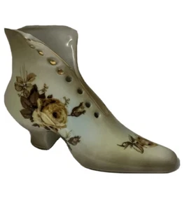 Antique Porcelain Shoe Germany Yellow Floral Rose / Hallmark Blue crown above“P” - Picture 1 of 5