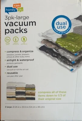 **Paquete de 3** Bolsas de almacenamiento al vacío grandes para latas de miel VAC-01300 reutilizables herméticas  Foto 1 de 2