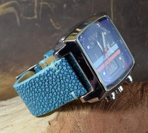 CORREA RELOJ 22 20 18 MM TURQUESA AZUL GENUINA PIEL PEZ RAYA HECHA MANO MA STRAP - Picture 1 of 12