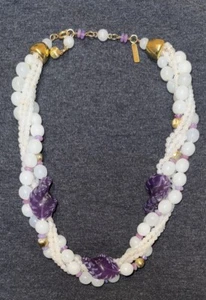 Vintage Balenciaga Necklace Choker White Milk Glass Beads Purple Lucite 18” READ - Picture 1 of 8