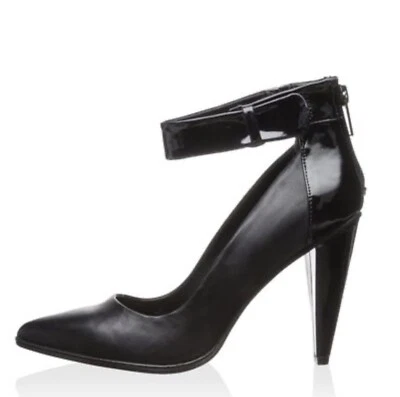Kenneth Cole Reaction PATENT LEATHER/LEATHER Heels ANKLE Strap PUMPS Black 7  - Image 1 of 4