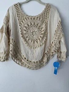 Cupshe Swim Cover Up Womens Tan Crochet Short Sleeve Boho Casual Beach One Size - Picture 1 of 9