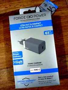 Chargeur Secteur 65W Ultra Rapide USB-C Force Power POWER DELIVERY Garanti à vie - Photo 1 sur 8