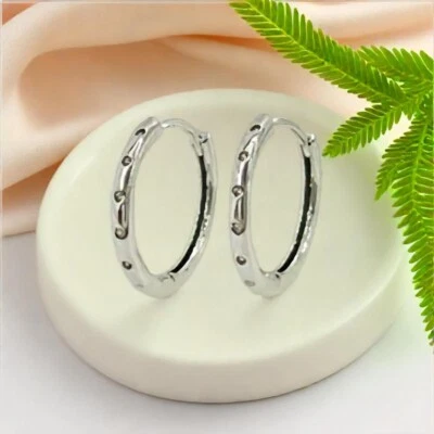 Silver Classic Round Hoop Earrings, With Cubic Zirconia Stones, Perfect Gift. - Image 1 of 4