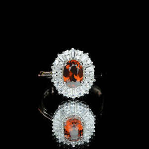 Certified 15.45ct Natural Oval Orange Hessonite Garnet 925 Silver Ring 6US