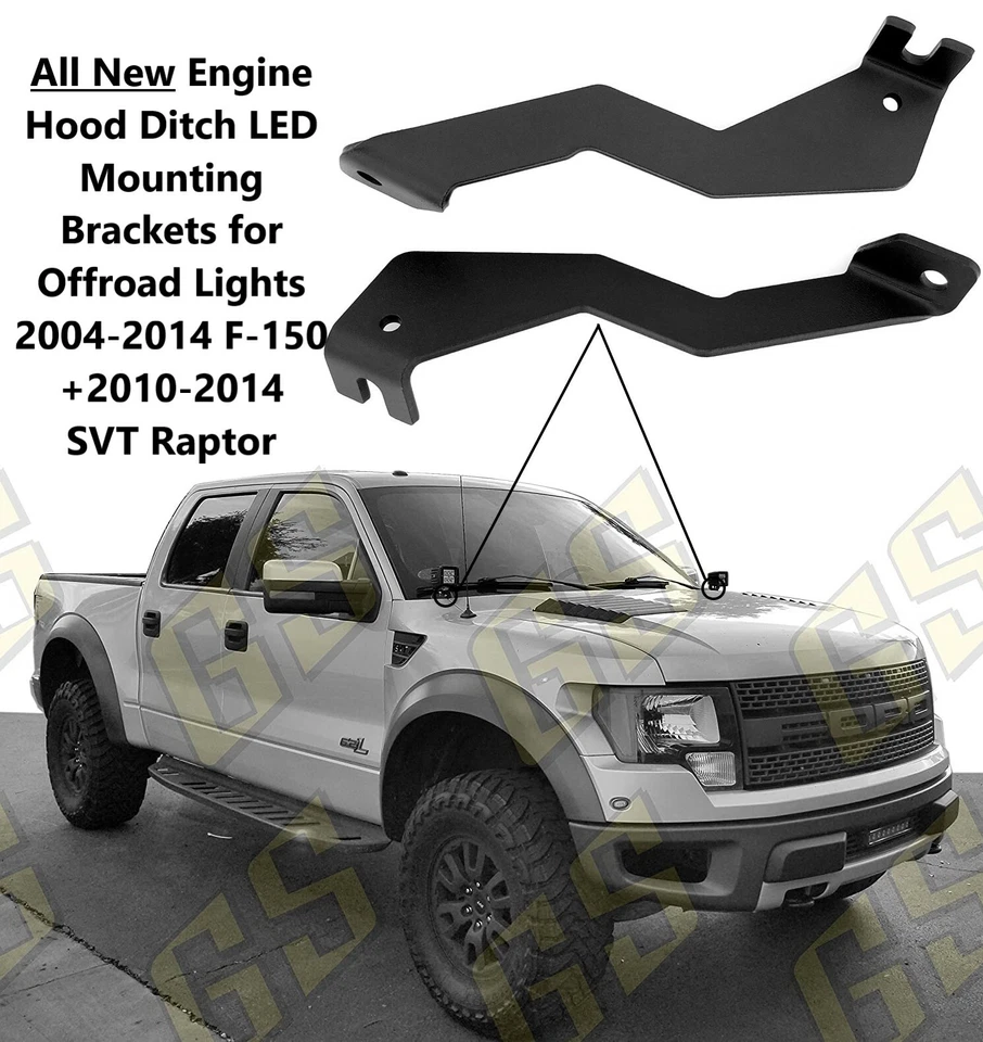 Soportes de montaje de zanja LED de montaje en capó para luces todoterreno Ford F-150 2004-2014 Foto 1 de 4