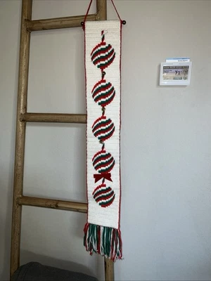 Vintage Christmas Wall Decor Door Hanger 2” W/ Bells 37.5” Red, Green, White - Image 1 of 2