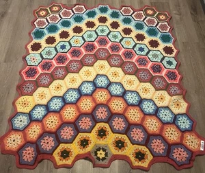 Vintage Afghan Crochet Granny Sofa Comforter Throw Blanket 57”x48” Grandmacore - Picture 1 of 6
