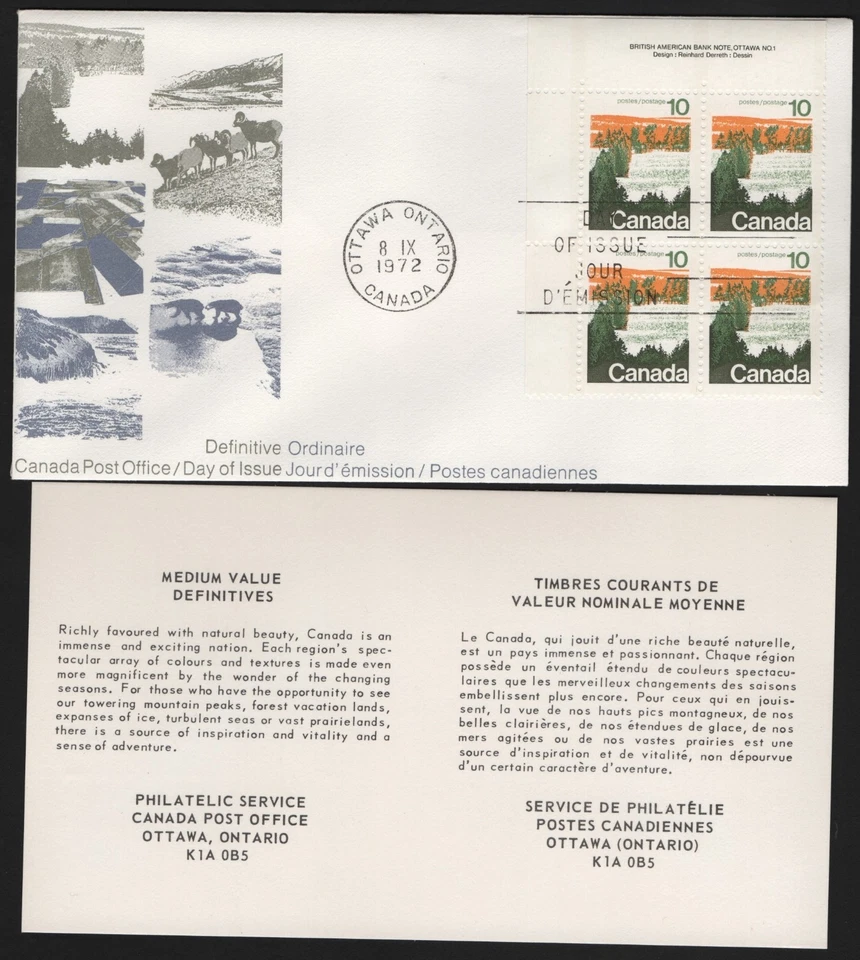 Can 594 - 1972 10c Landscape Definitive 'Forest' -UL CB FDC w/ stamp info insert - Image 1 of 1