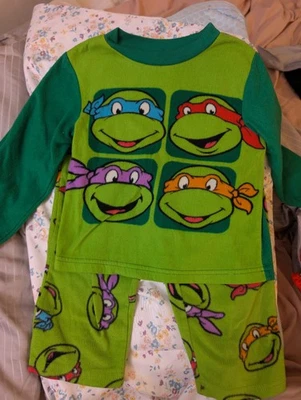 Pijama sin marca niños niños talla 4 verde mutante tortuga ninja polar Foto 1 de 3