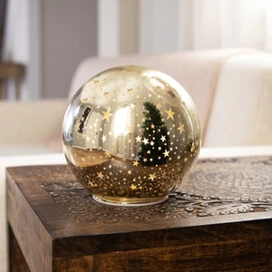 LED Lighted Stars Glass Globe Christmas Decoration - 6" - Gold - Picture 1 of 6