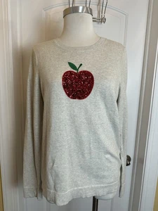 J. CREW Teddie Damen 100 % Baumwolle Pailletten Apfel Haferflocken/Grau Pullover Größe Large - Bild 1 von 6