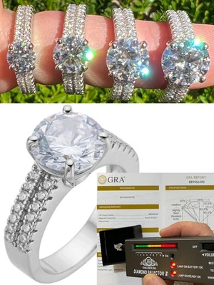 Moissanite Engagement Promise Ring Passes Diamond Tester 925 Silver 1.3ct-4.3ct - Image 1 of 4