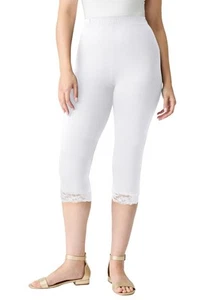 Roaman's Women's Plus Size Lace Trim Essential Stretch Capri Legging - Picture 1 of 36