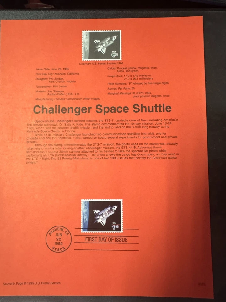Scott #2544 Challenger Space Shuttle Souvenir Page with First Day of Issue 1995 - Image 1 of 1