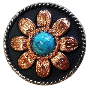 HS 1 1/2" Hilason Western Horse Concho 2-Tone Finish With Black Turquoise Stone - Imagen 1 de 1