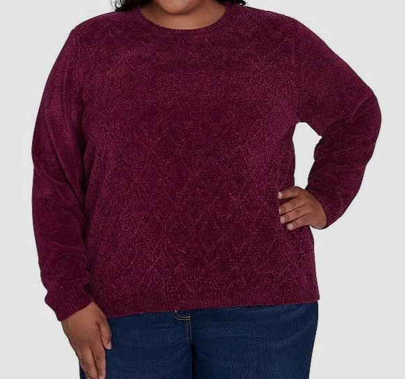 Alfred Dunner Women's Purple Classic Chenille Pullover Sweater Plus Size 1X - Image 1 of 1