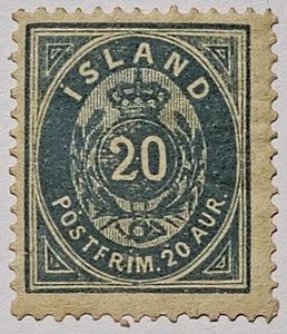 ICELAND CLASSICS 1882 20a Verde-Azul VF Goma Original. 150€. SG22b. Bisagra pesada - Imagen 1 de 3