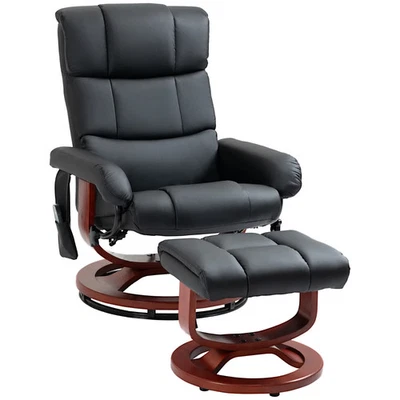 Reclining Lounge Chair Swivel Recliner Sofa Seat w/Massage and Ottoman in Black - Image 1 of 4
