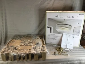 Allen Roth Mackenzie 2-Tiered Drum Chandelier Brushed Gold Clear Ribbed Glass - Picture 1 of 11