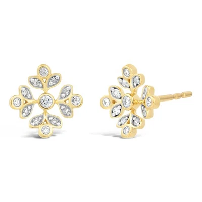 0.06 Diamond 925 Sterling Yellow Silver Fancy Snowflake Stud Earrings - - Image 1 of 4