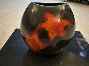 Poole Pottery Forest Flame Purse Vase - black with Autumn red leaves - Picture 1 of 6