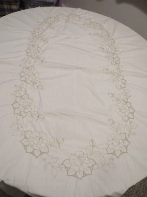 1986 Stamped for Embroidery Tablecloth  CUTWORK ROSE Needs Completion  58"x80" - Image 1 of 4