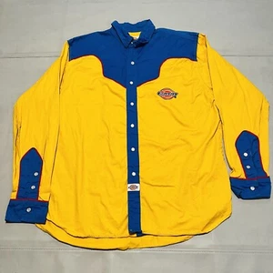 Dickies Shirt Blue Yellow Rockabilly Pearl Snap Skater Western Rodeo-LRG-8411 - Picture 1 of 9