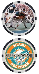 SUPER BOWL VIII - MIAMI DOLPHINS - POKER CHIP/BALL MARKER - Picture 1 of 2
