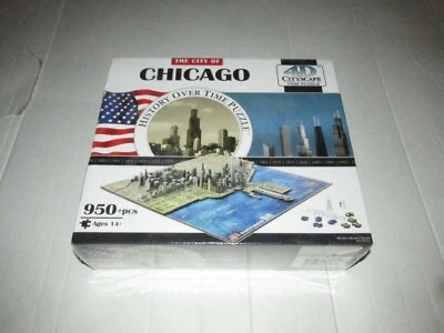 4D Cityscape Time Puzzle The City of Chicago History Over Time 950+ Pieces New - Image 1 of 4