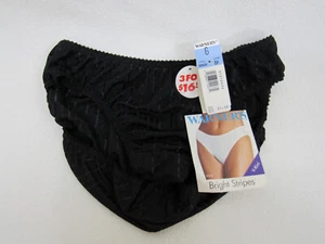 Warners Bright Stripes Underwear Black Sz 6 NOS Satin Panties - Picture 1 of 4