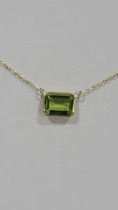 14k Yellow Gold Necklace With Genuine Peridot 6×8 mm With Lobster Lock - Picture 1 of 7