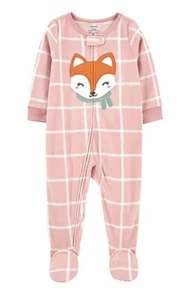 Carter's Fleece Toddler Girls Crew Neck Fleece Long Sleeve Footed Pajamas - Picture 1 of 1