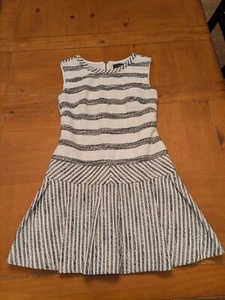 J Crew Tweed Black and White Smock Waist Striped Dress Size P0 - Picture 1 of 6