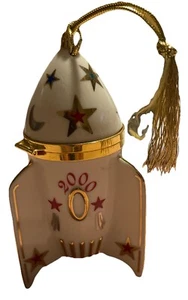 2000 LENOX ROCKET SHIP CHRISTMAS ORNAMENT TRINKET BOX IVORY & GOLD. EUC, No Box - Picture 1 of 8