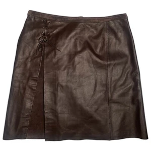 Y2k Vintage Willi Smith 100% Lambskin Leather Mini Skirt Size 12 Brown - Picture 1 of 10