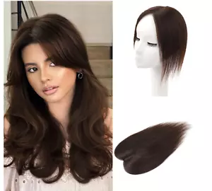 Remy Human Hair Toppers for Women Swiss Base Hand-Tied 12" #4 Medium Brown - Picture 1 of 11