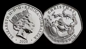 Navidad 50p 2020 Gibraltar Papá Noel en trineo Gibraltar cincuenta peniques - Imagen 1 de 1